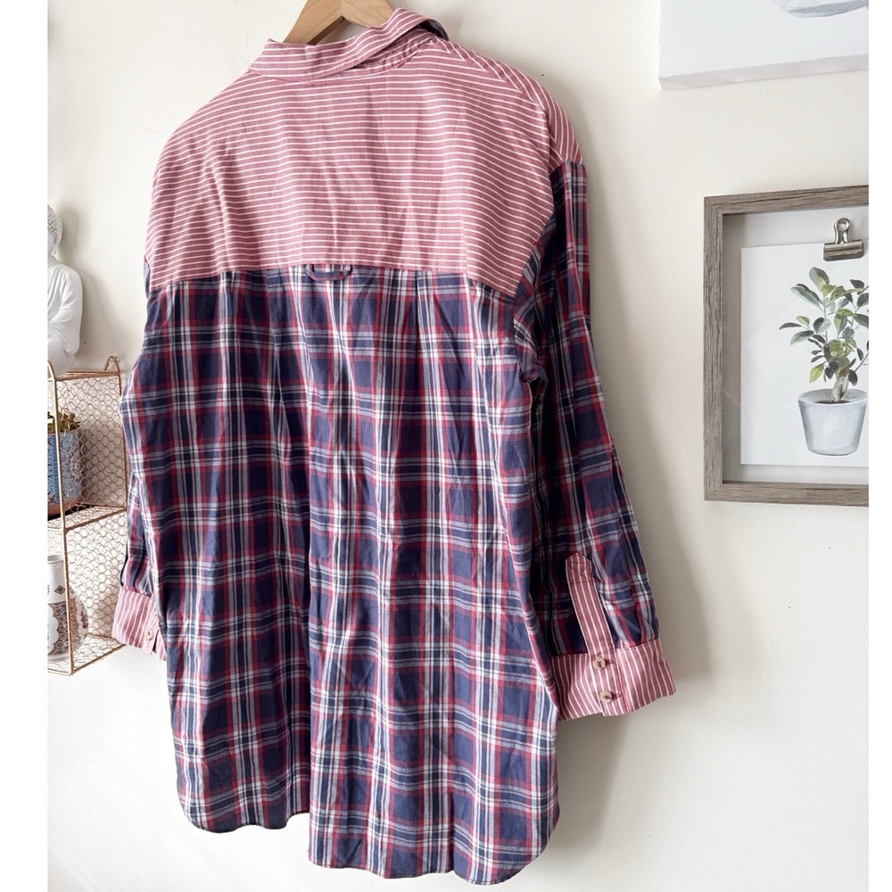 Anthropologie Flannel Boyfriend Buttondown Shirt Plaid Stripe Cotton Size Medium - Picture 9 of 13